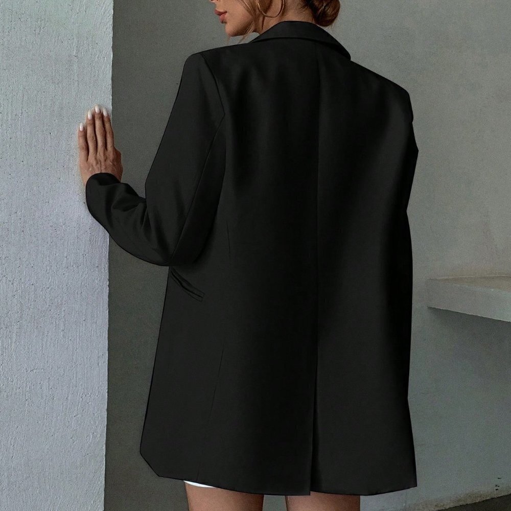 Black Casual Womens Solid Single Breasted Blazer Workwear - Picture 5 of 5